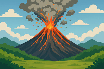 vector illustration of a erupting volcano