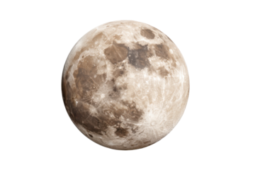 Detailed full moon with visible craters and maria against a black background lunar space, Isolated On Transparent Background, Png