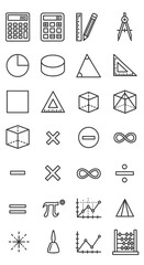 Collection of Mathematical and Geometric Symbols in Line Art Style.
