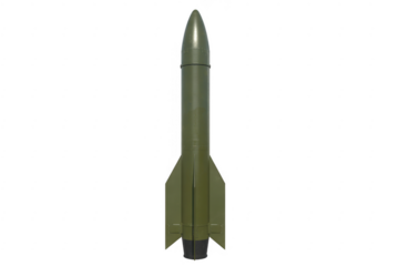 Green missile with yellow radiation symbol and number 3 isolated on a transparent background
