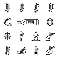 Collection of Medical and Weather Thermometer Icons.