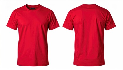 Red t shirt front and back view, isolated on white background. Ready for your mock up design template 