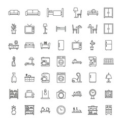Collection of Hand-Drawn Line Art Furniture Icons for Interior Design and Home Decor.
