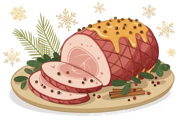 Roasted Ham With Cloves And Glaze Bold High-Quality Stock Image Ideal for Marketing