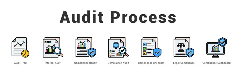 Audit Process Modern and clean web banner illustration featuring thematic icons for visual communication