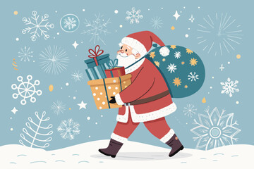 Santa Claus Carrying Gift Bags Surrounded Professional Photo Perfect for Editorial Content