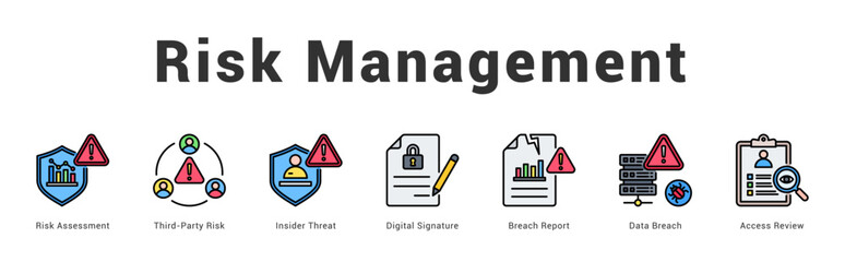 Risk Management Modern and clean web banner illustration featuring thematic icons for visual communication
