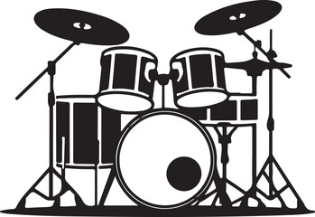 Minimalist black and white drum set silhouette vector image
