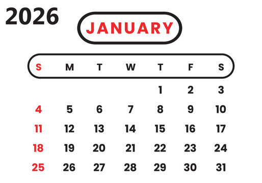 January 2026 Vertical Monthly Calendar. Sunday through Saturday Week. Includes Notes Section. Clean and Modern Planner Page Design. Flat design. Vector illustration - Powered by Adobe