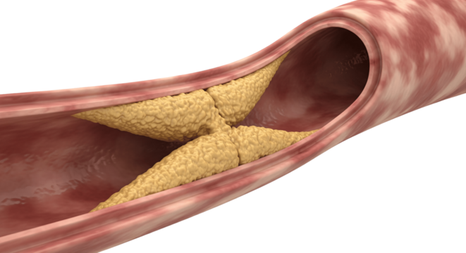 3D Realistic Human Artery Narrowed by Plaque Smooth Walls Clean Simple View Centered PNG