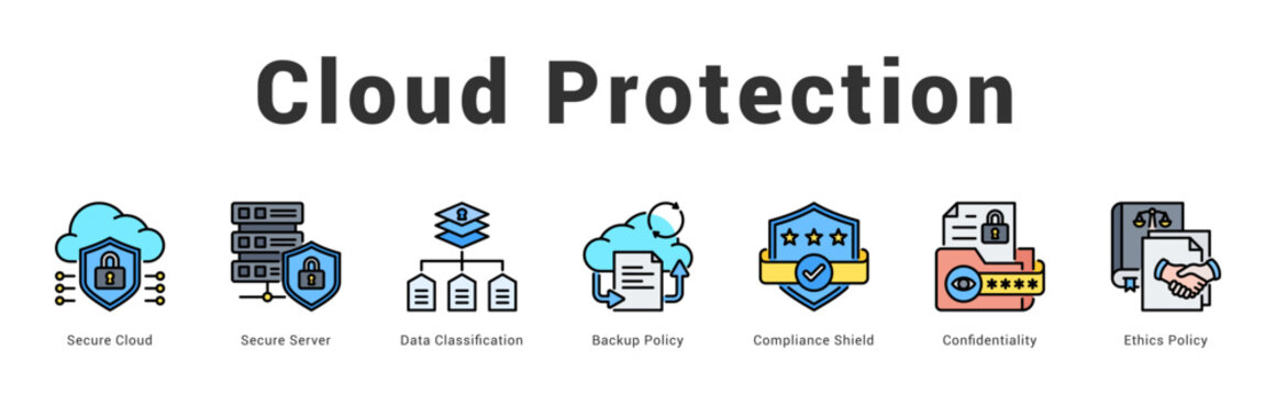 Cloud Protection Modern and clean web banner illustration featuring thematic icons for visual communication
