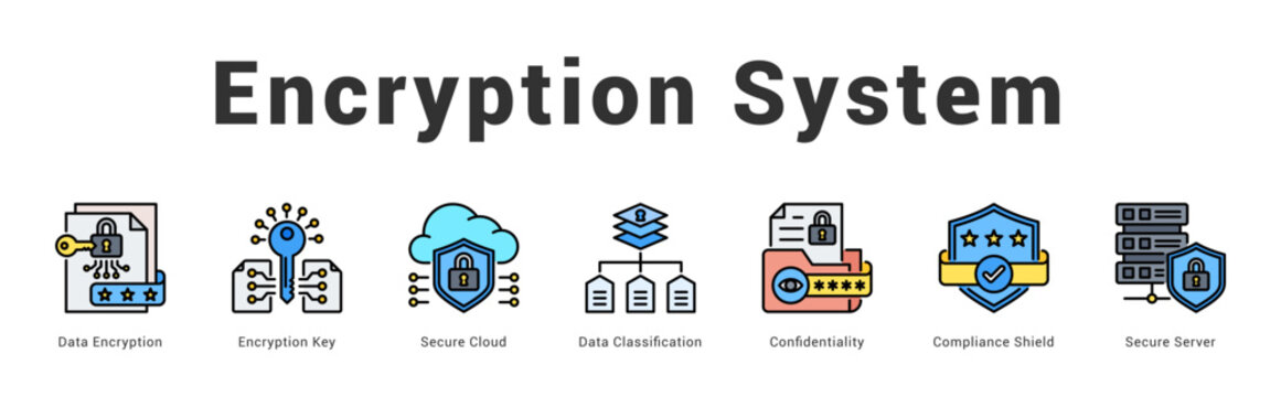 Encryption System Modern and clean web banner illustration featuring thematic icons for visual communication
