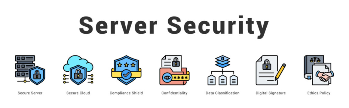 Server Security Modern and clean web banner illustration featuring thematic icons for visual communication