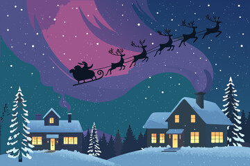 Crisp Santa Sleigh With Reindeer Silhouette Flyin Creative Visual