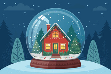 Depicting Snow Globe With Mini Christmas House Inside Vibrant Professional Photo