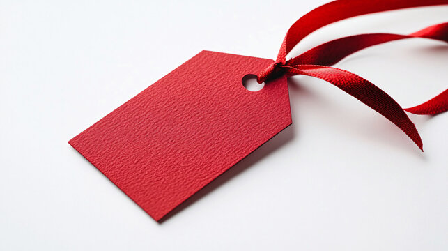 Vibrant red gift tag with satin ribbon ready for your personalized message now