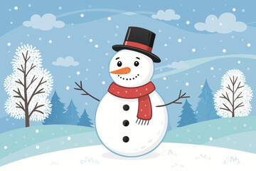Snowman With Scarf And Hat Surrounded Creative Visual Great for Commercial Projects