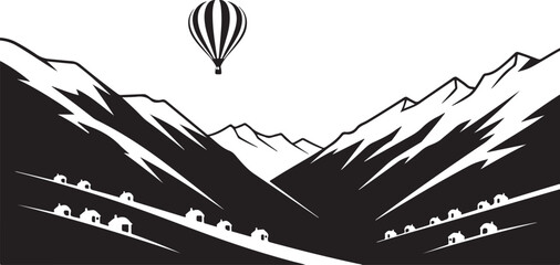 Abstract vector illustration and sketch of a black silhouette bird and house design in nature drawing