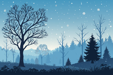 Elegant Winter Forest Silhouette With Gradient Professional Photo