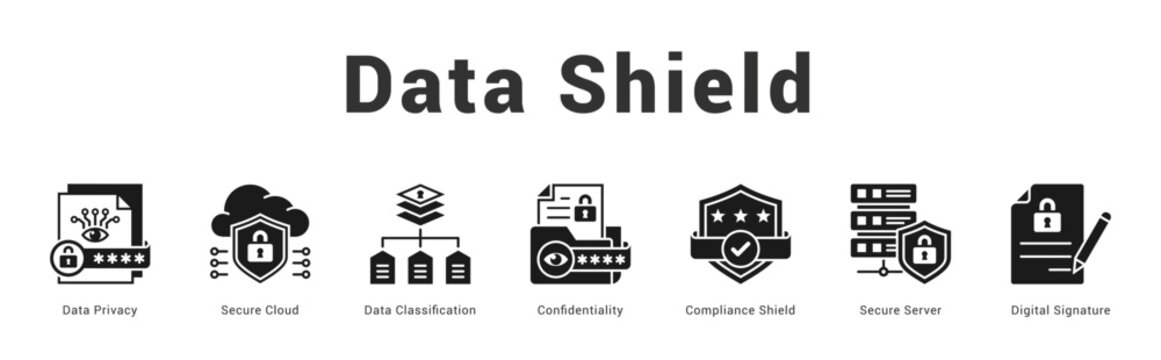 Data Shield Modern and clean web banner illustration featuring thematic icons for visual communication