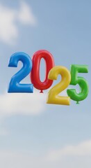 Colorful Inflatable Typography Balloons Floating in Clear Sky