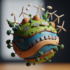 Miniature Earth Crafted from Clay with Clean Energy Features