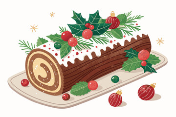Showcasing Yule Log Cake With Ornaments Bold Traditi Elegant Creative Visual