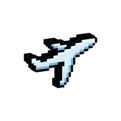 isometric pixel art 8 bit airplane vector icon logo computer game