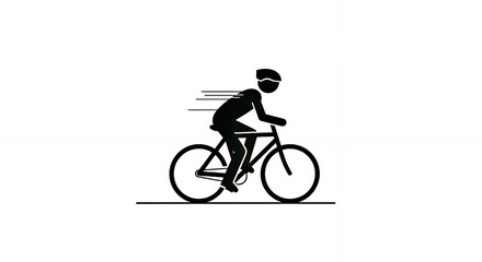 Fototapeta premium Minimalist Black Silhouette of Man Riding Bicycle in Motion on White Background