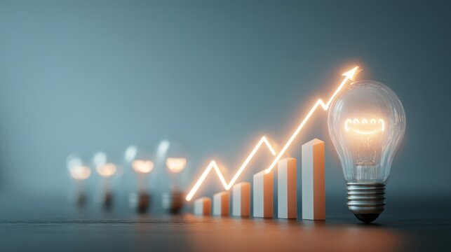 Growth and Innovation Concept with Light Bulb and Upward Trend Graph in a Minimalist Setting for Business and Creativity Themes