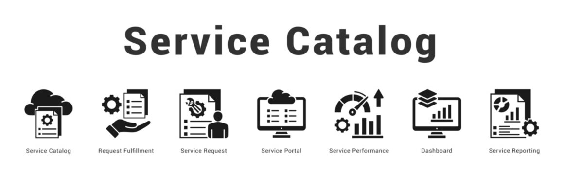 Service Catalog Modern and clean web banner illustration featuring thematic icons for visual communication