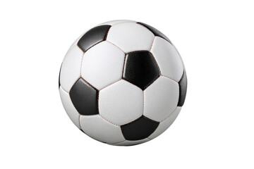 Obraz premium Classic black and white soccer ball with red stitching on black background football sport, Isolated On Transparent Background, Png
