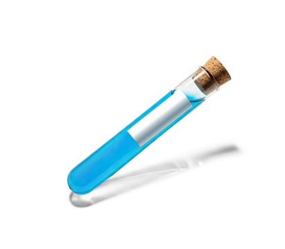 A test tube with blue liquid in it, labeled 'Sample A'. The liquid is blue and the test tube is on a white background.
