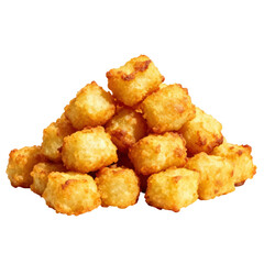 Delicious pile of golden fried tater tot potato snack appetizer. Crispy, comforting and savory food on background