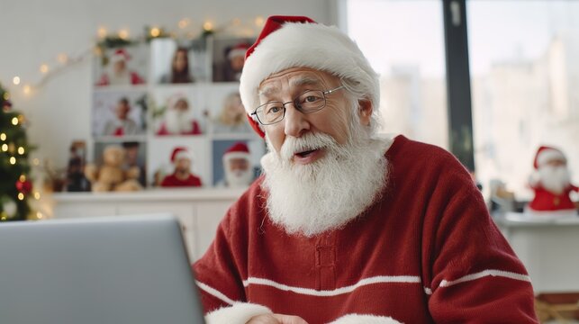 Santa claus connecting virtually: video call with festive cheer and holiday spirit - Powered by Adobe