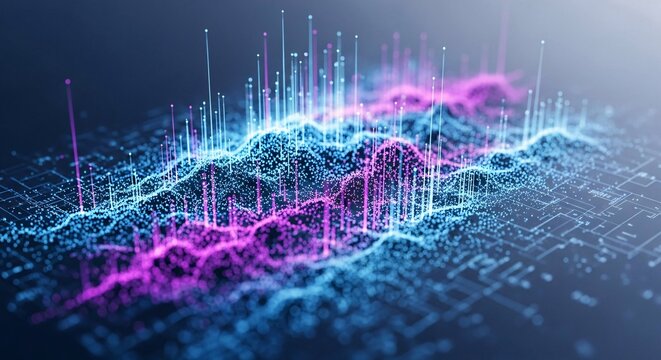 Abstract data visualization of digital information with bright colors and lines