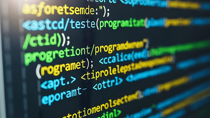 Vibrant lines of code illuminate software development, showcasing programming expertise and technical innovation with a modern, digital aesthetic