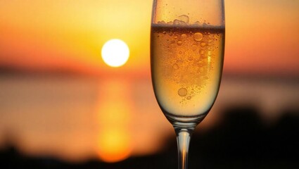 glass of champagne on sunset