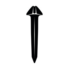 Black Silhouette of a Railroad Spike on White Background.