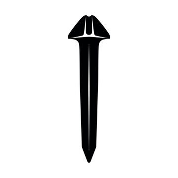 Black Silhouette of a Railroad Spike on White Background.