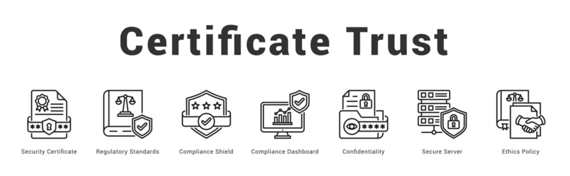 Certificate Trust Modern and clean web banner illustration featuring thematic icons for visual communication