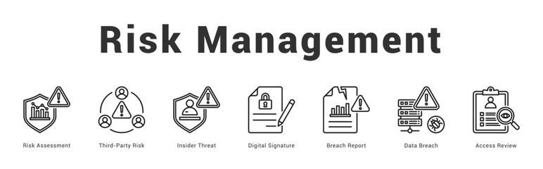 Risk Management Modern and clean web banner illustration featuring thematic icons for visual communication