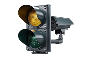 Traffic Signal With Yellow And Green Lights And Security Camera image, Isolated On Transparent Background, Png