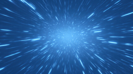 Abstract blue warp tunnel with radiant star streaks of light and energy. motion and speed create dynamic futuristic hyperspace view