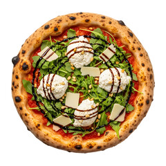 Delicious Neapolitan pizza with fresh arugula, creamy ricotta cheese, and balsamic glaze.