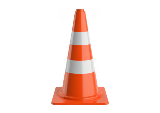 Orange traffic cone with white stripes isolated on a transparent background 1