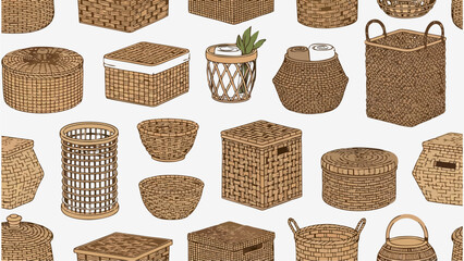 Collection of Woven Baskets Stylish Home Storage and Decorative Elements