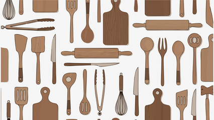 Kitchen Utensils Seamless Pattern Cooking Tools Vector Background