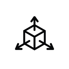 3d cube with arrows indicating dimensions and measurement