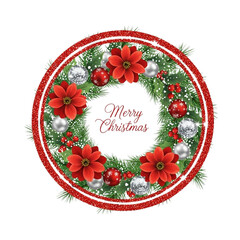 christmas wreath with red ribbon